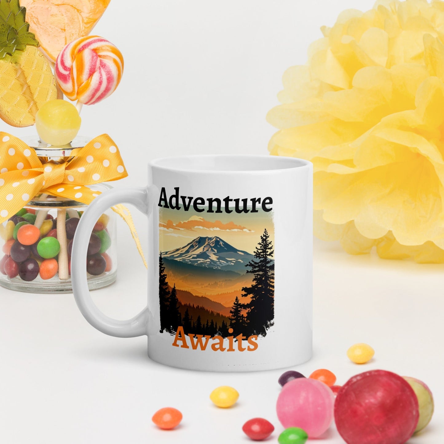 "Adventure Awaits" White Glossy Mug (11 oz, 15 oz, 20 oz) - Mugs - Discovery Co.