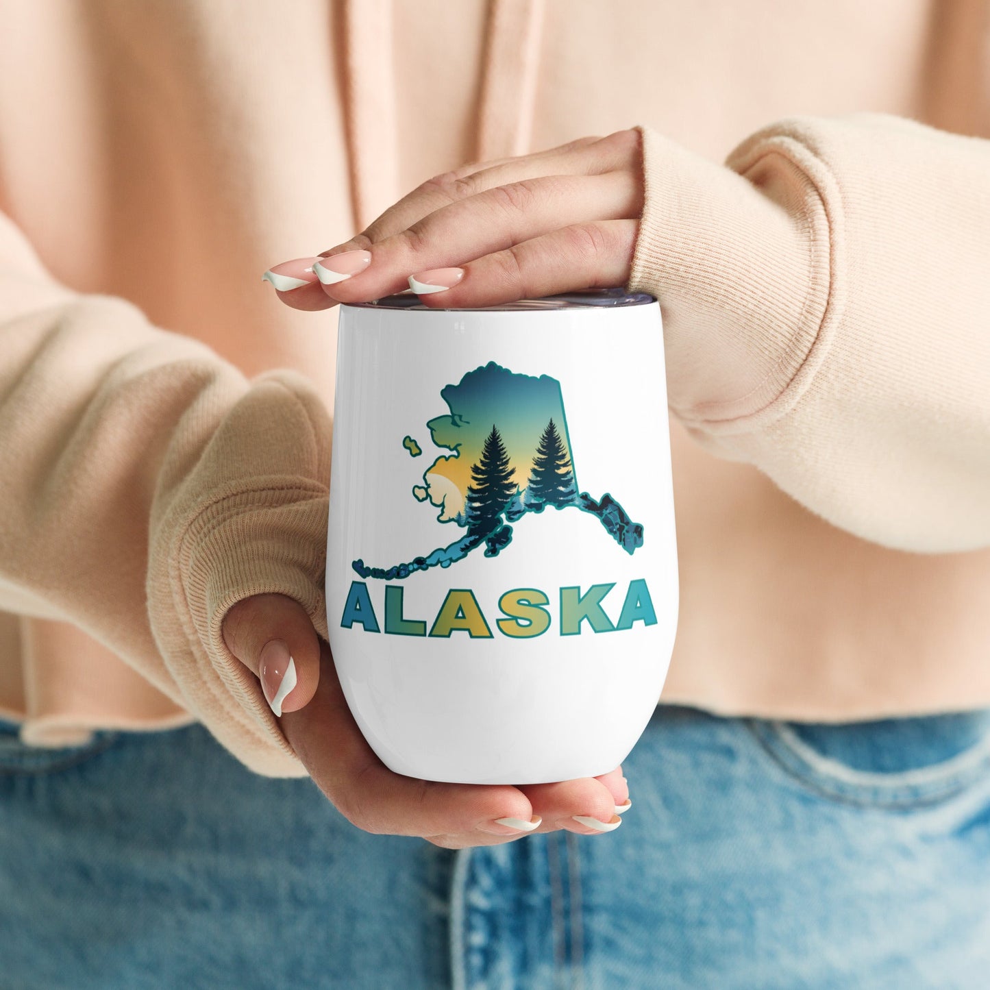 Alaska Sunset Forest II Stainless Steel Wine Tumbler - Steel Tumbler - Discovery Co.