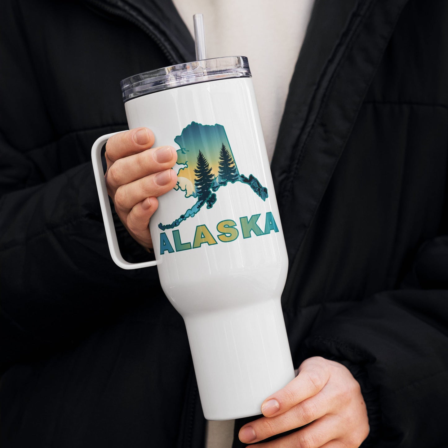 Alaska Sunset Forest II Travel Mug With Handle (25 oz and 40 oz) - Travel Mug - Discovery Co.