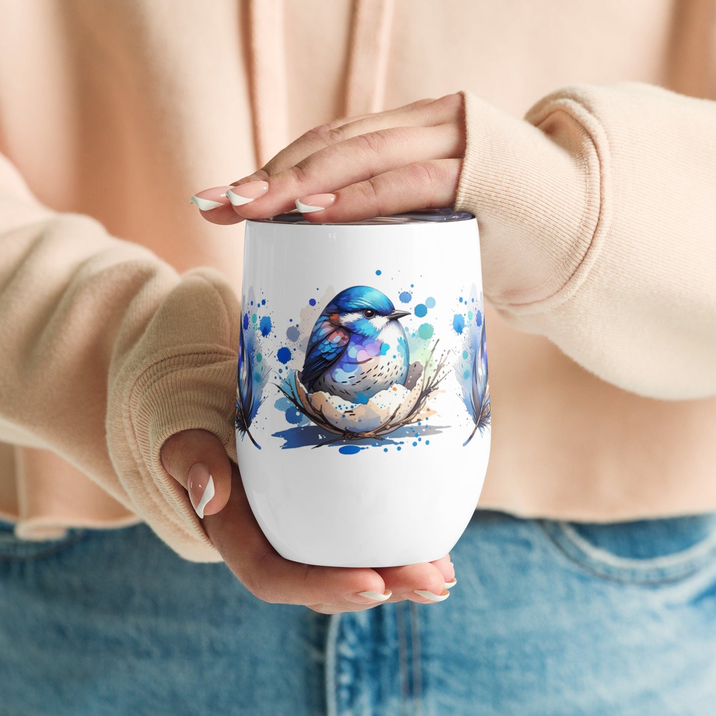 Baby Bird Watercolor Art Stainless Steel Wine Tumbler - Steel Tumbler - Discovery Co.