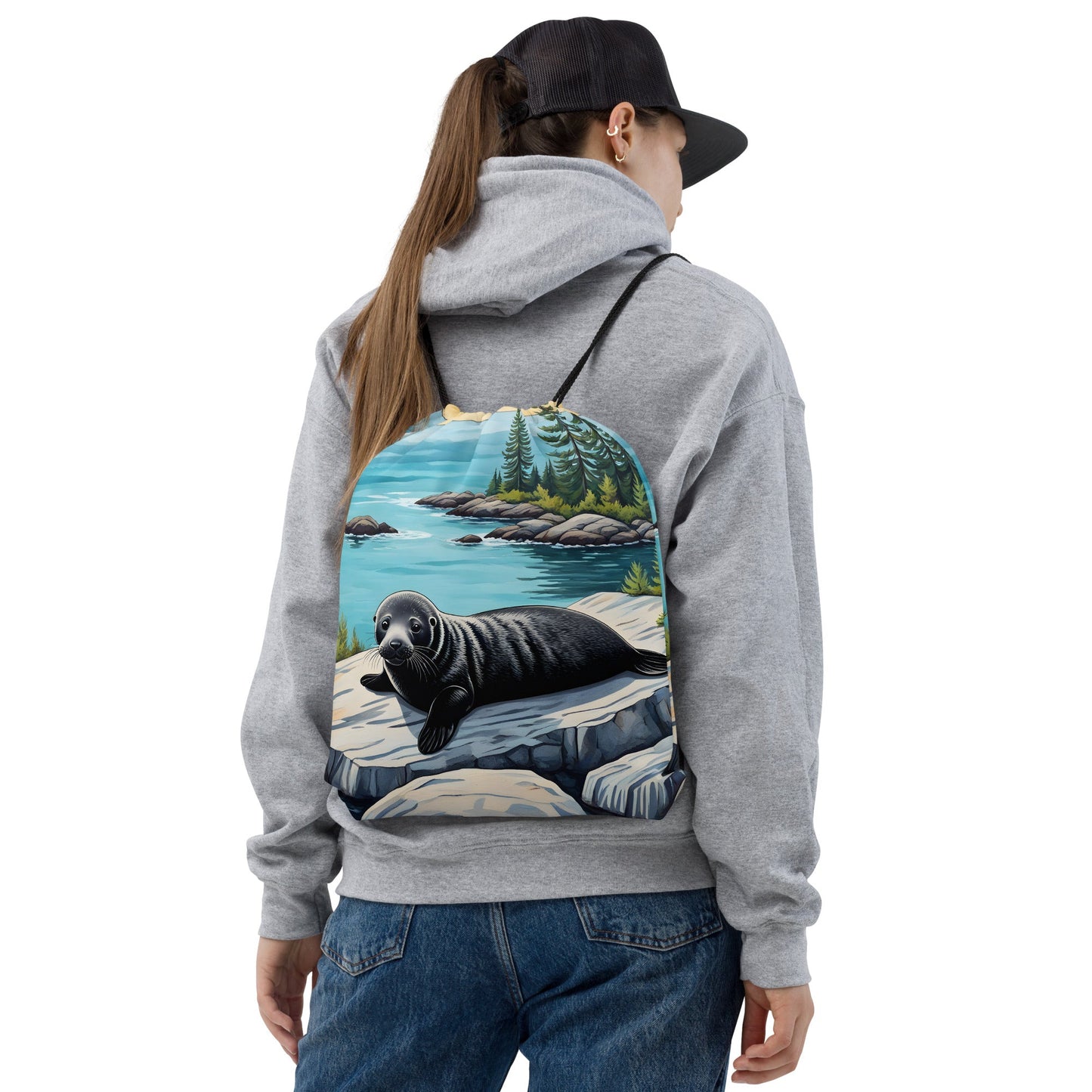 Baby Seal On Rock Drawstring Bag - Drawstring Bag - Discovery Co.