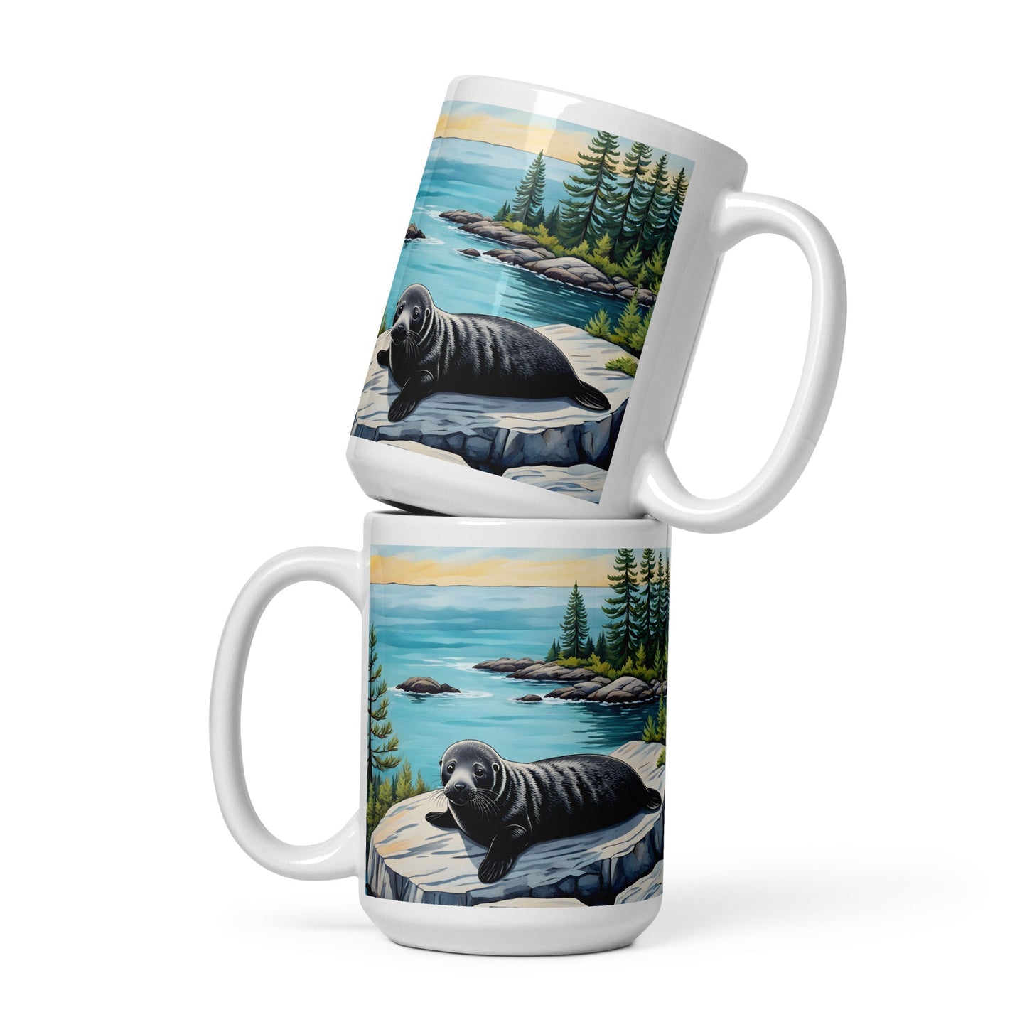 Baby Seal On Rock White Glossy Mug - Mugs - Discovery Co.