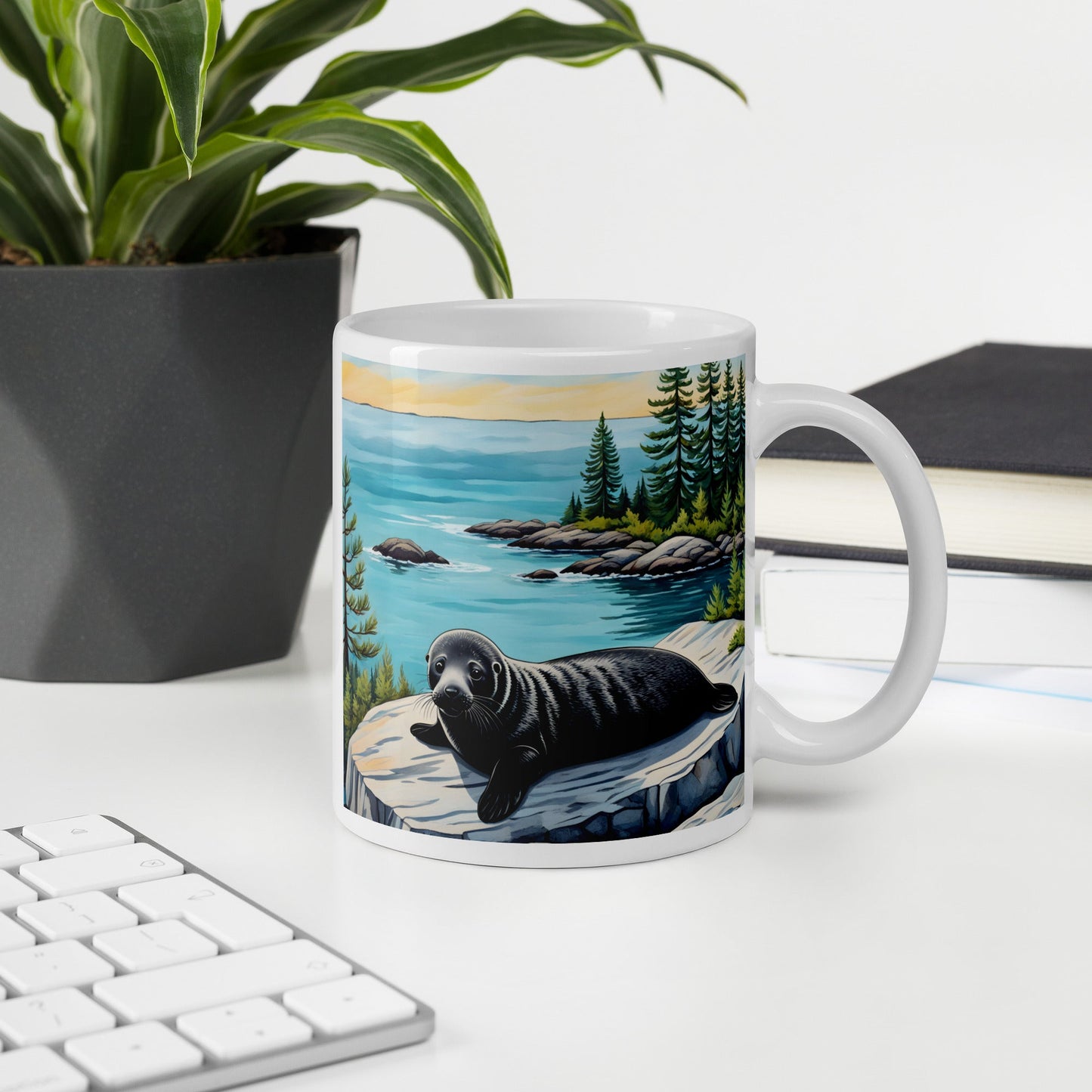 Baby Seal On Rock White Glossy Mug - Mugs - Discovery Co.