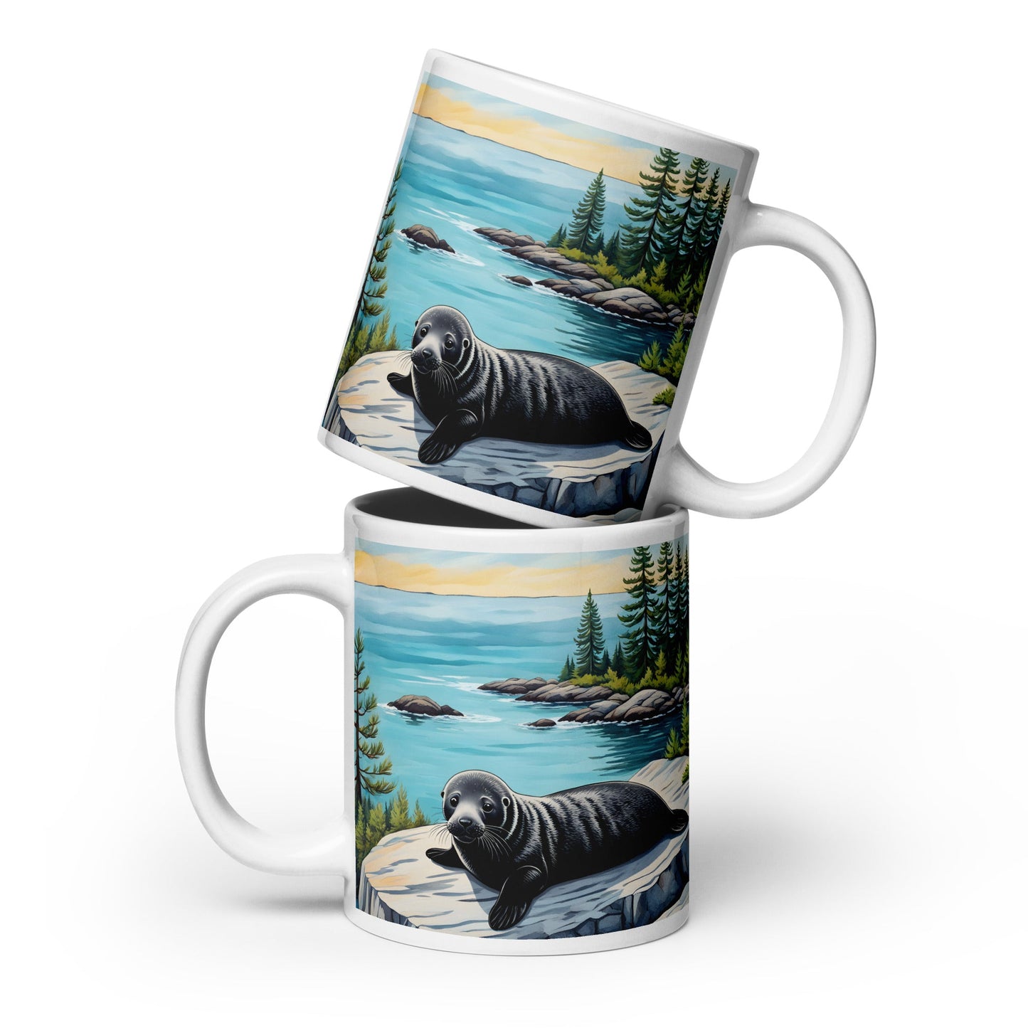 Baby Seal On Rock White Glossy Mug - Mugs - Discovery Co.