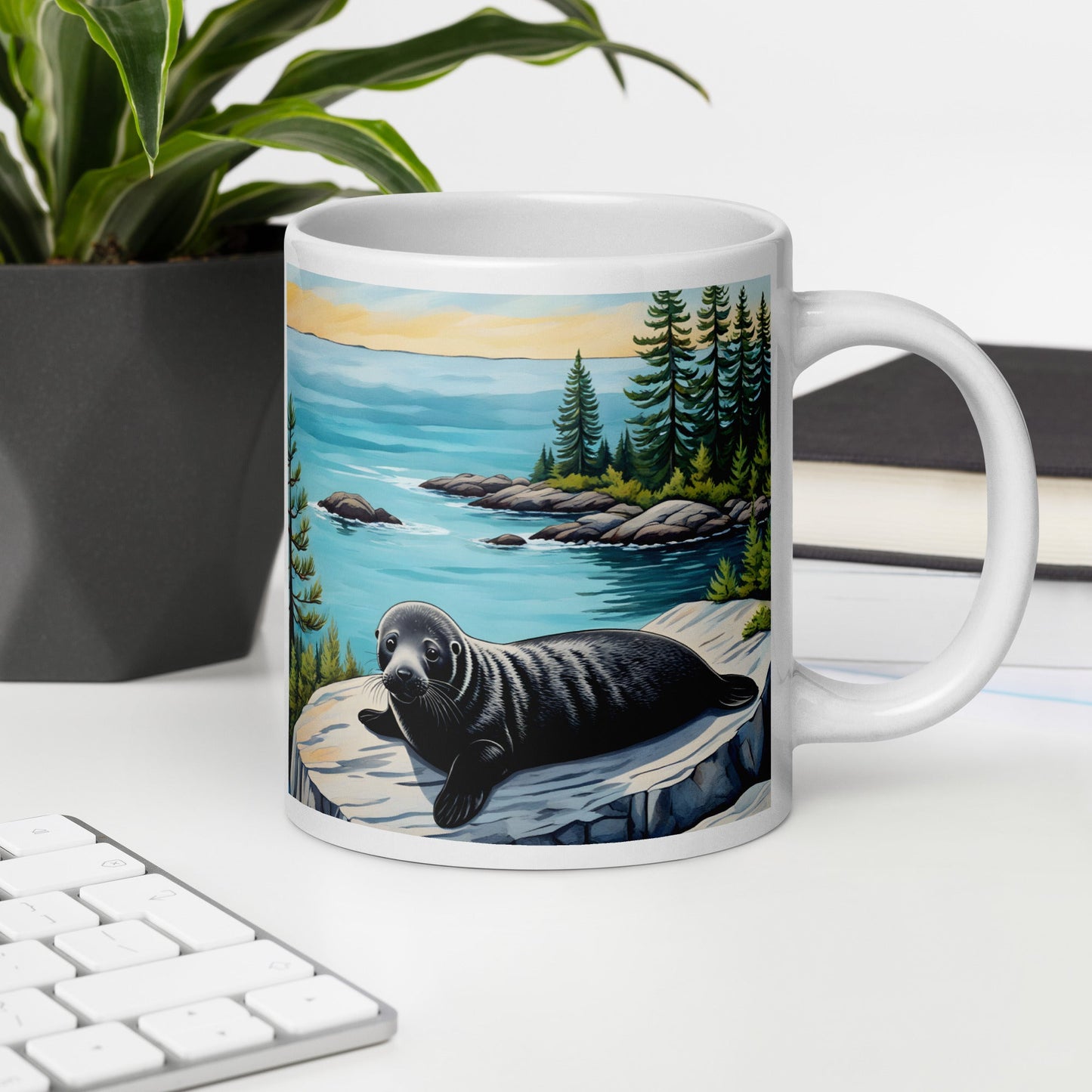 Baby Seal On Rock White Glossy Mug - Mugs - Discovery Co.