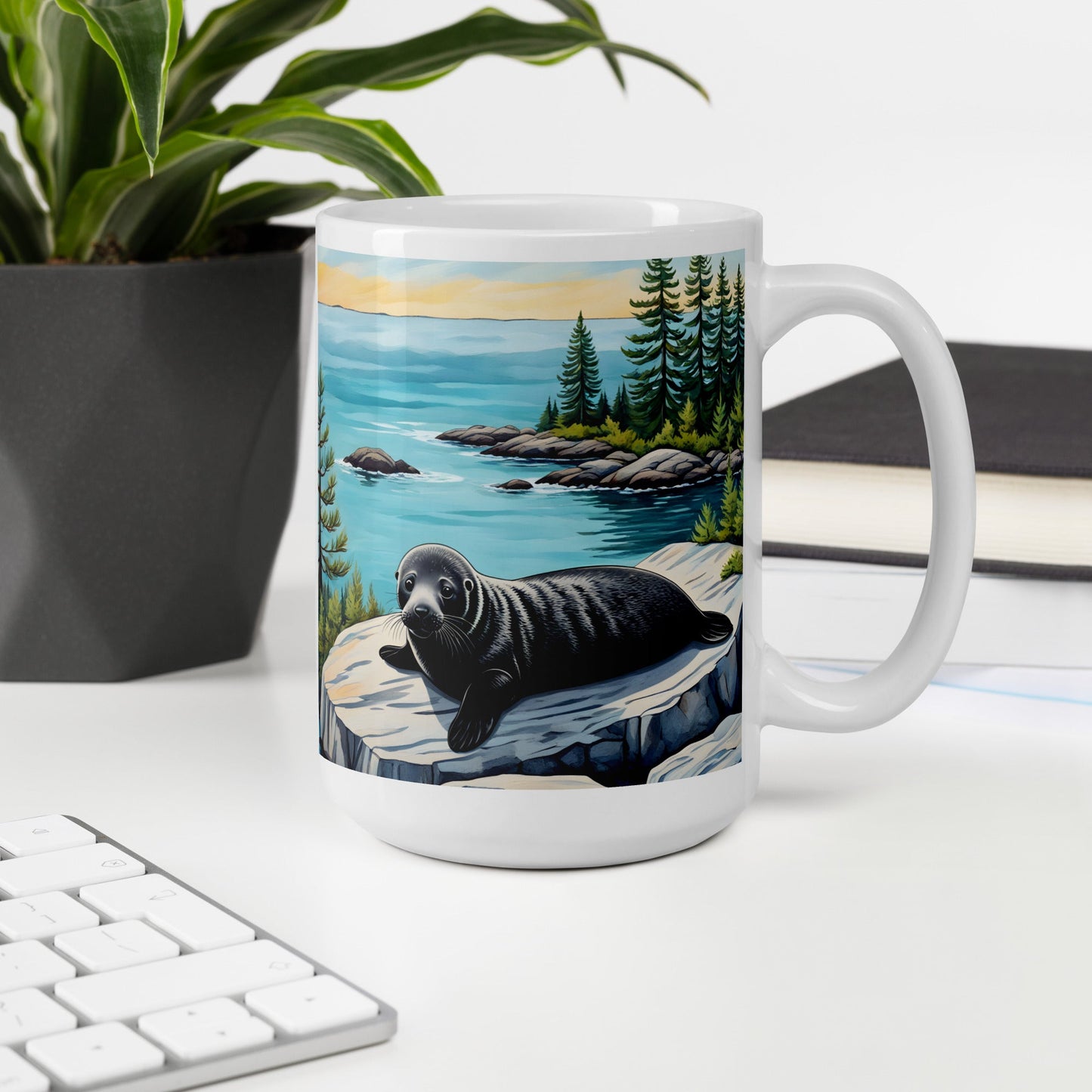 Baby Seal On Rock White Glossy Mug - Mugs - Discovery Co.
