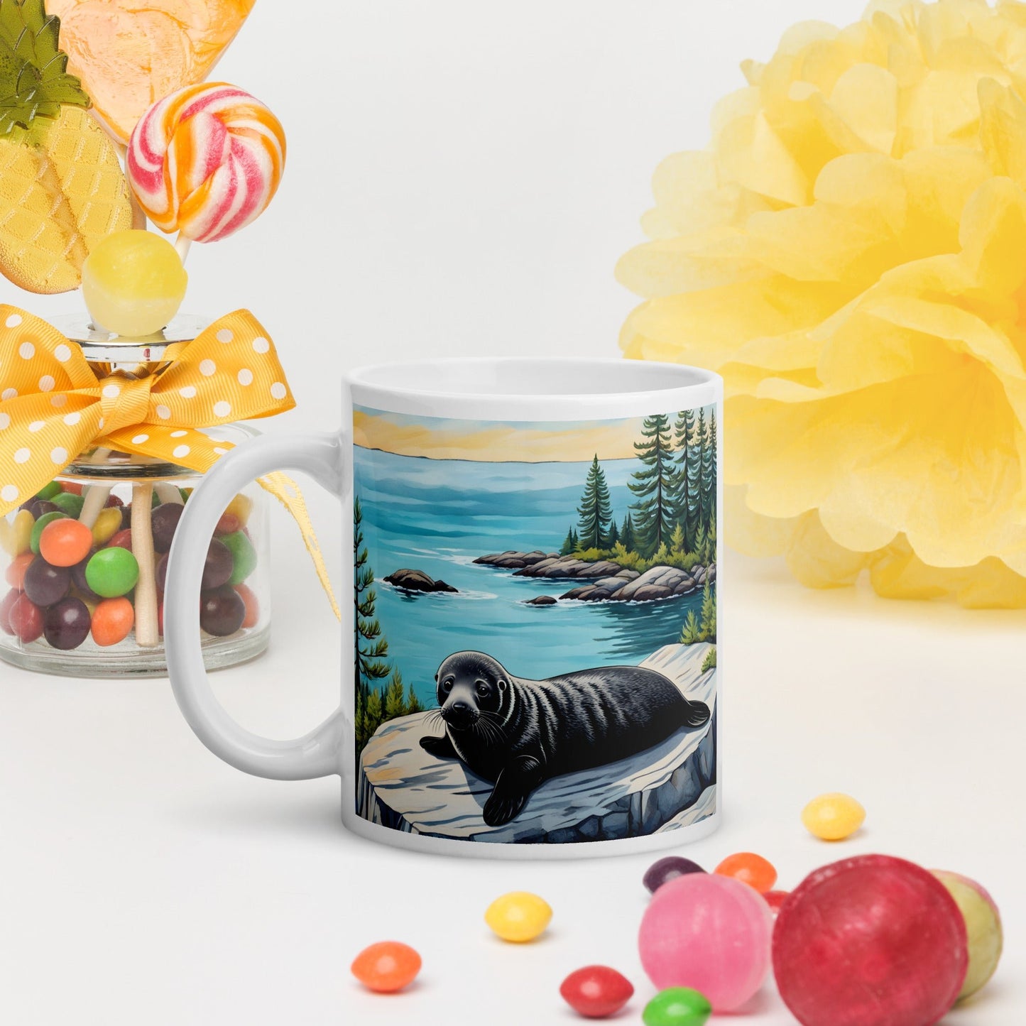 Baby Seal On Rock White Glossy Mug - Mugs - Discovery Co.