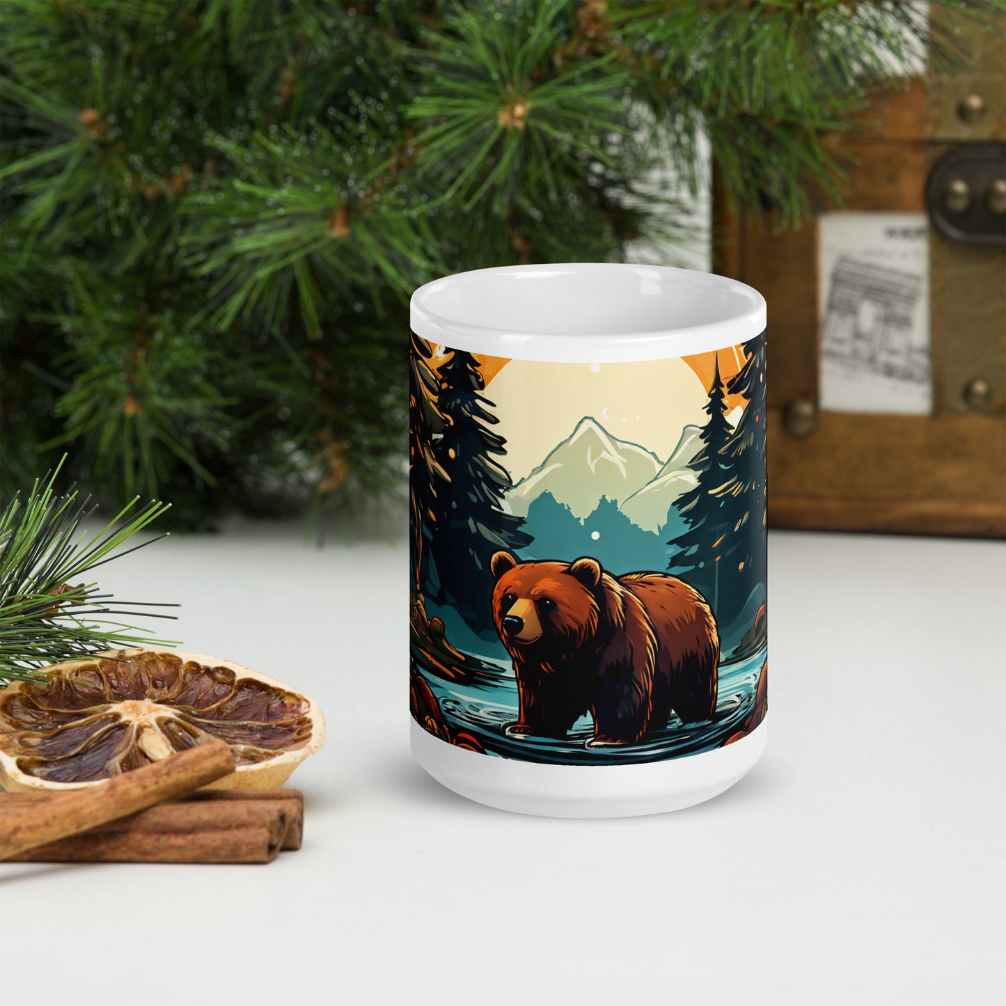 Bear In The Forest White Glossy Mug (11 oz, 15 oz, 20 oz) - Mugs - Discovery Co.