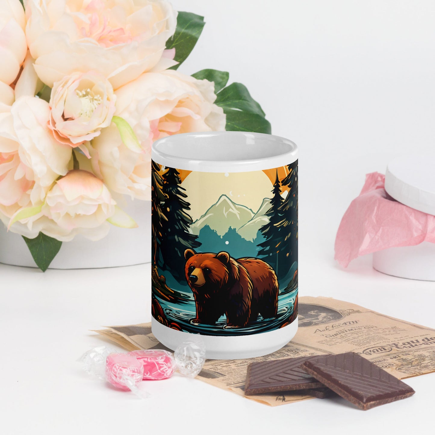 Bear In The Forest White Glossy Mug (11 oz, 15 oz, 20 oz) - Mugs - Discovery Co.