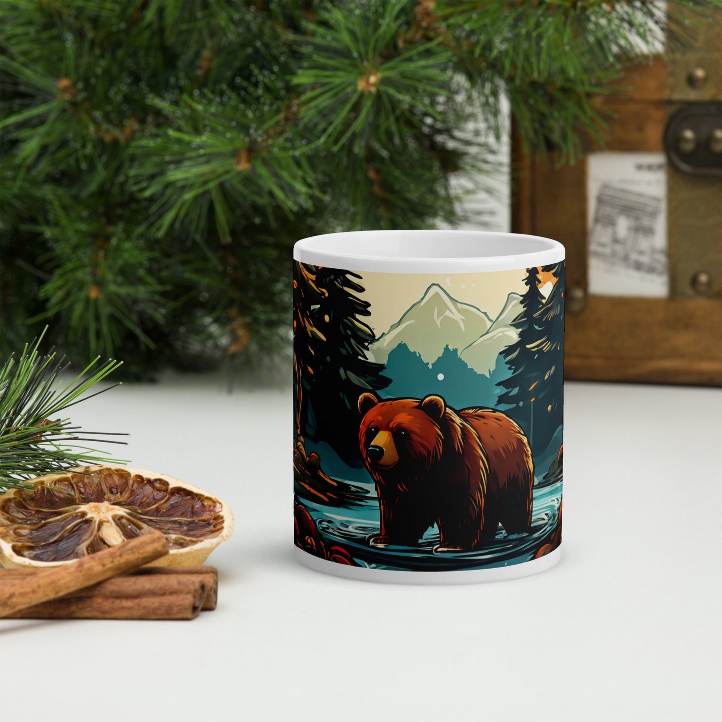 Bear In The Forest White Glossy Mug (11 oz, 15 oz, 20 oz) - Mugs - Discovery Co.