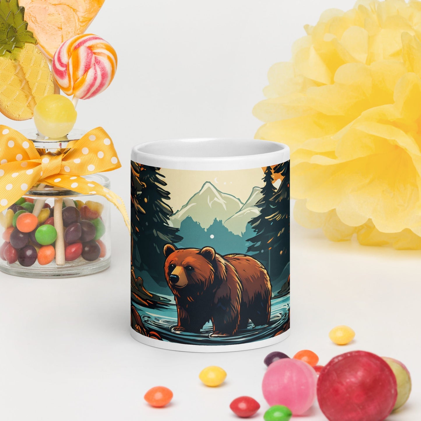Bear In The Forest White Glossy Mug (11 oz, 15 oz, 20 oz) - Mugs - Discovery Co.