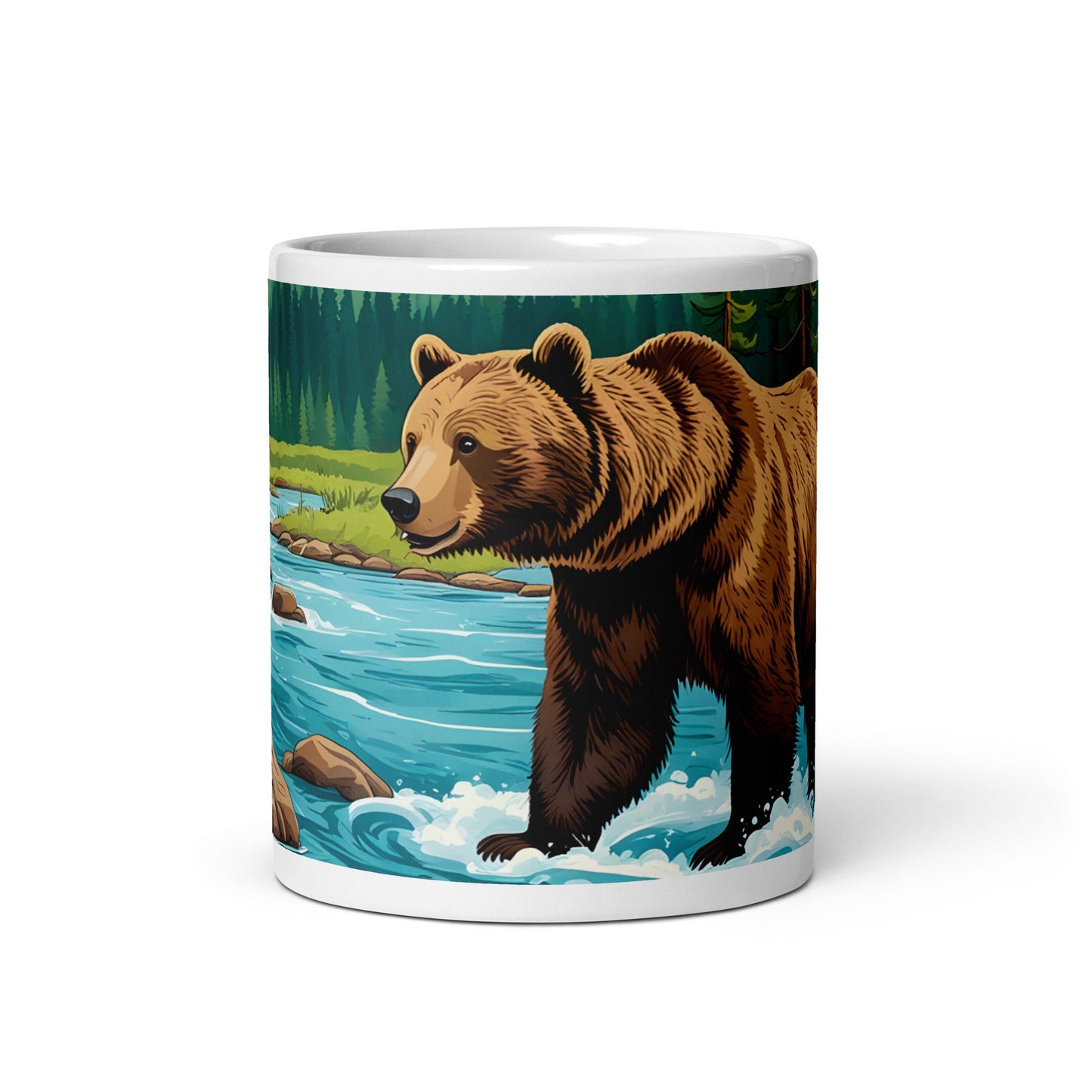 Bear Playing In The River White Glossy Mug (11 oz, 15 oz, 20 oz) - Mugs - Discovery Co.