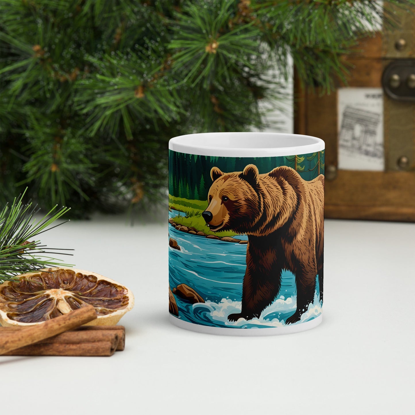 Bear Playing In The River White Glossy Mug (11 oz, 15 oz, 20 oz) - Mugs - Discovery Co.