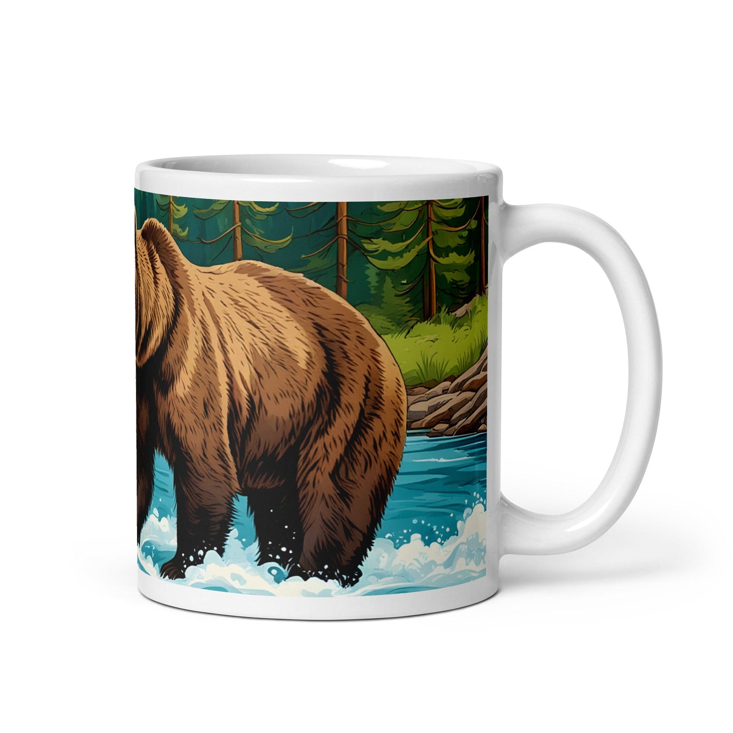Bear Playing In The River White Glossy Mug (11 oz, 15 oz, 20 oz) - Mugs - Discovery Co.