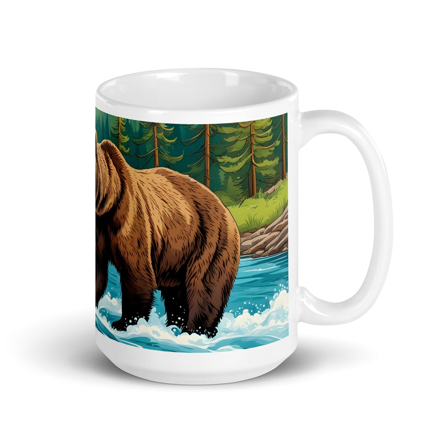 Bear Playing In The River White Glossy Mug (11 oz, 15 oz, 20 oz) - Mugs - Discovery Co.