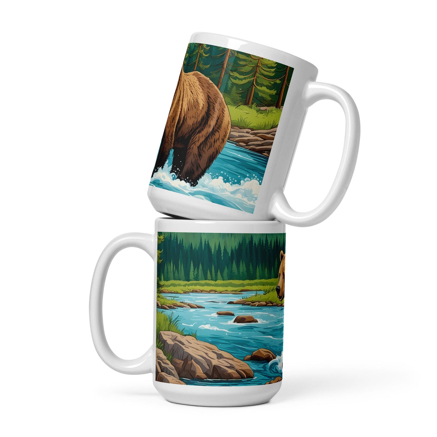 Bear Playing In The River White Glossy Mug (11 oz, 15 oz, 20 oz) - Mugs - Discovery Co.