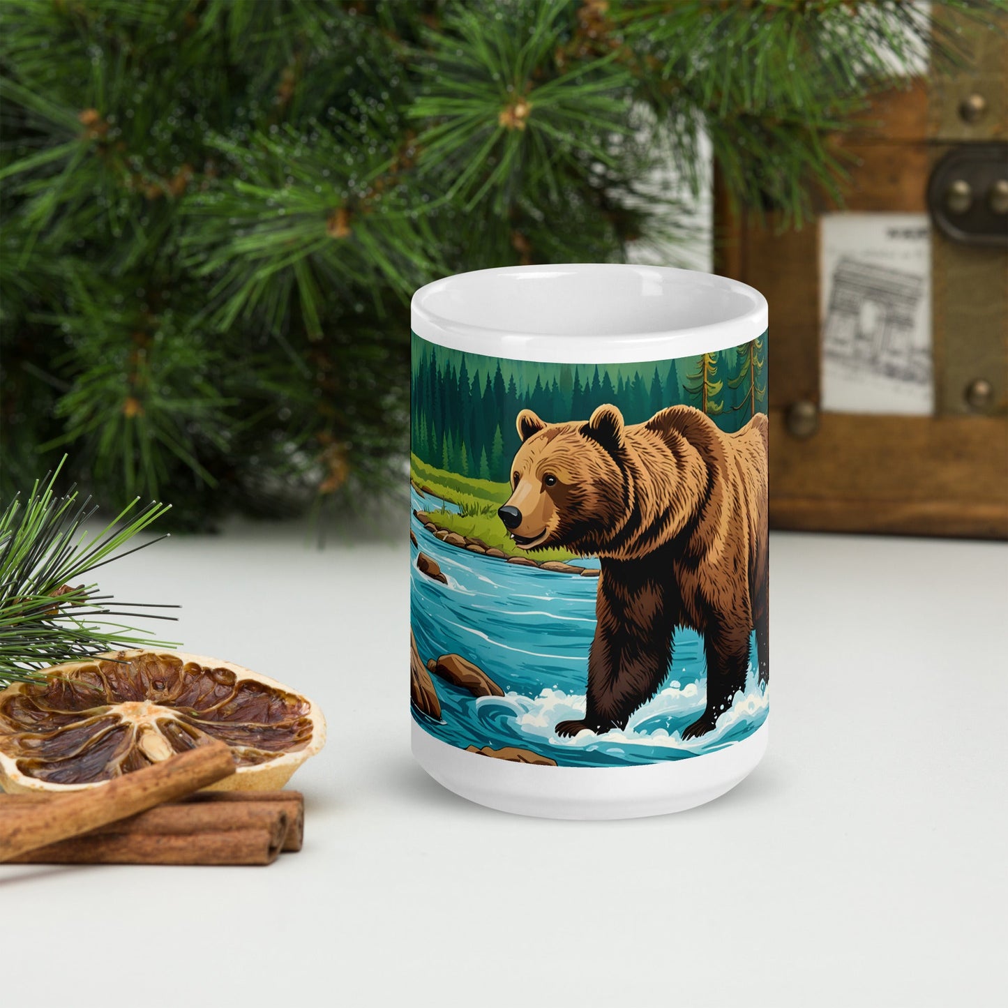 Bear Playing In The River White Glossy Mug (11 oz, 15 oz, 20 oz) - Mugs - Discovery Co.