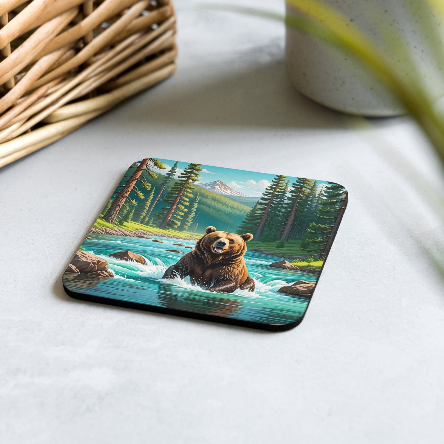 Bear Sitting In The River Cork - back Coaster - Coasters - Discovery Co.