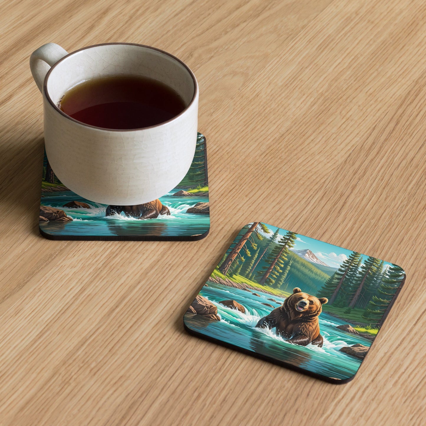 Bear Sitting In The River Cork - back Coaster - Coasters - Discovery Co.