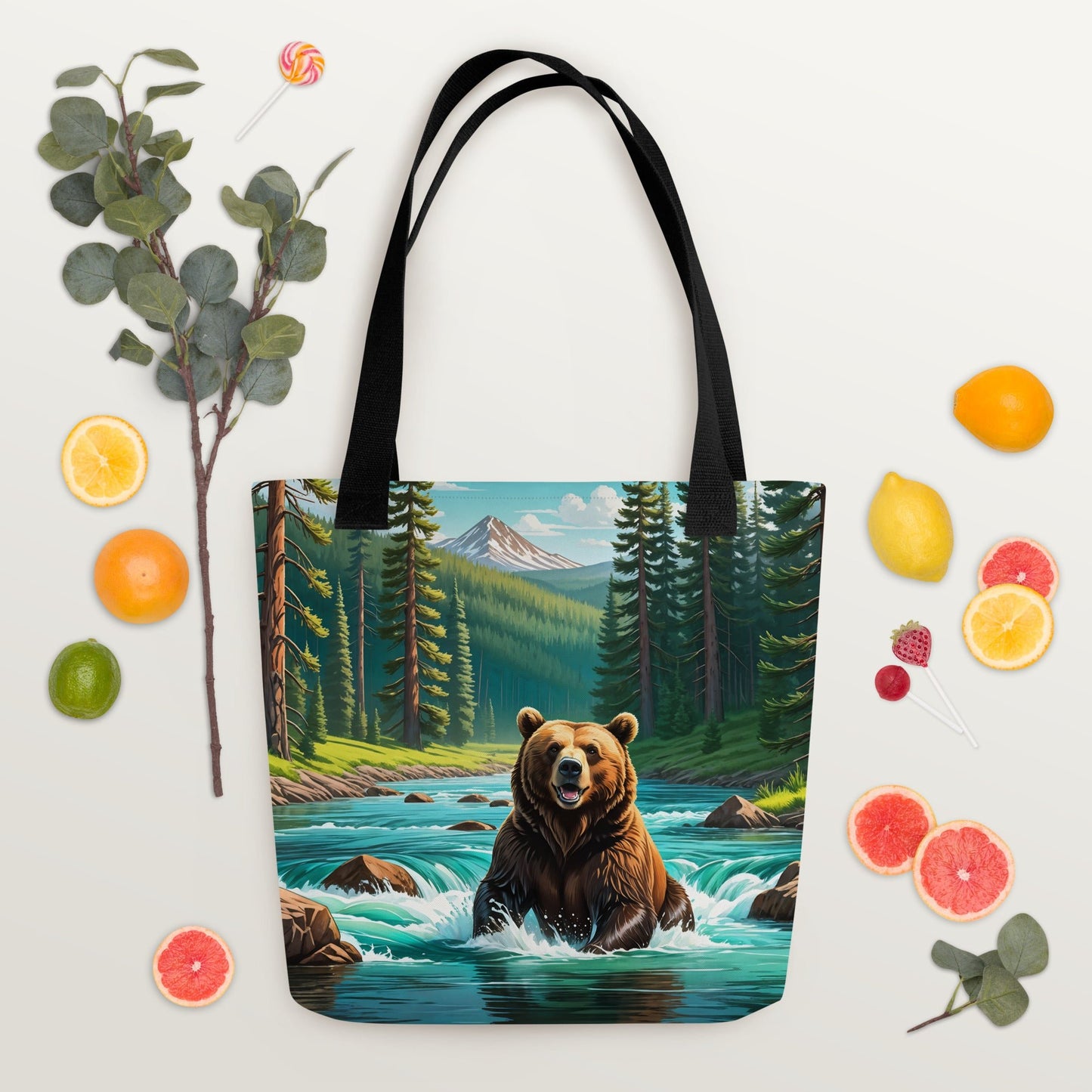 Bear Sitting In The River Tote Bag - Tote Bags - Discovery Co.