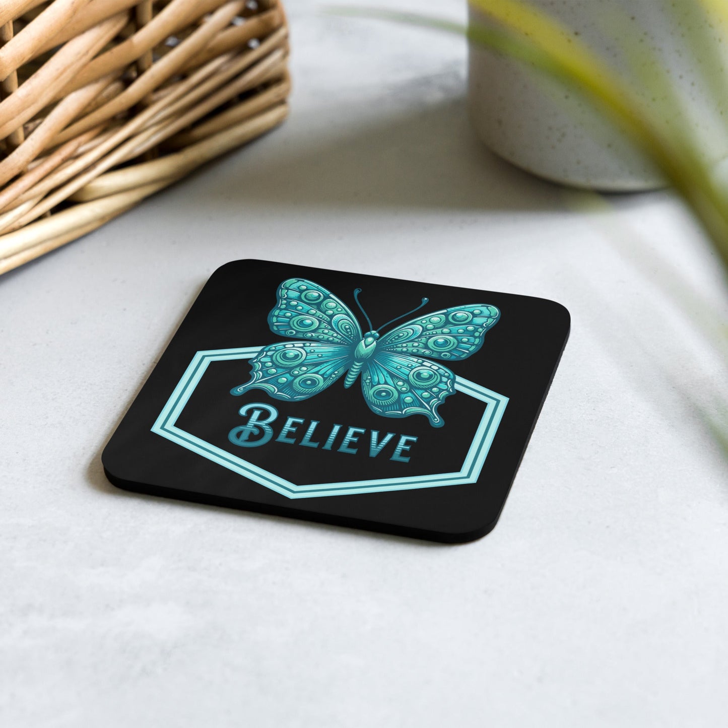 Believe - Butterfly II Cork - Back Coaster - Coasters - Discovery Co.