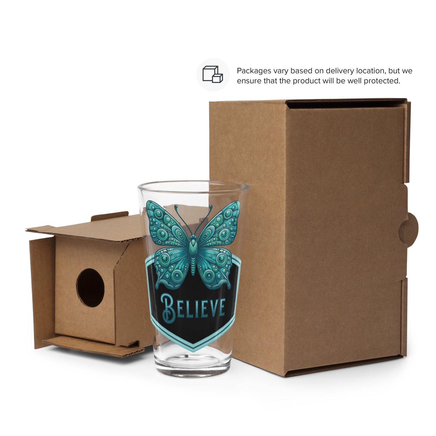 Believe - Butterfly II Pint Glass - Beer Glass - Discovery Co.