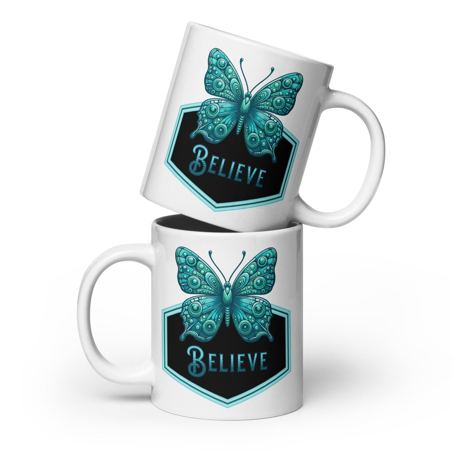 Believe - Butterfly II White Glossy Mug (11 oz. 15 oz, 20 oz) - Mugs - Discovery Co.