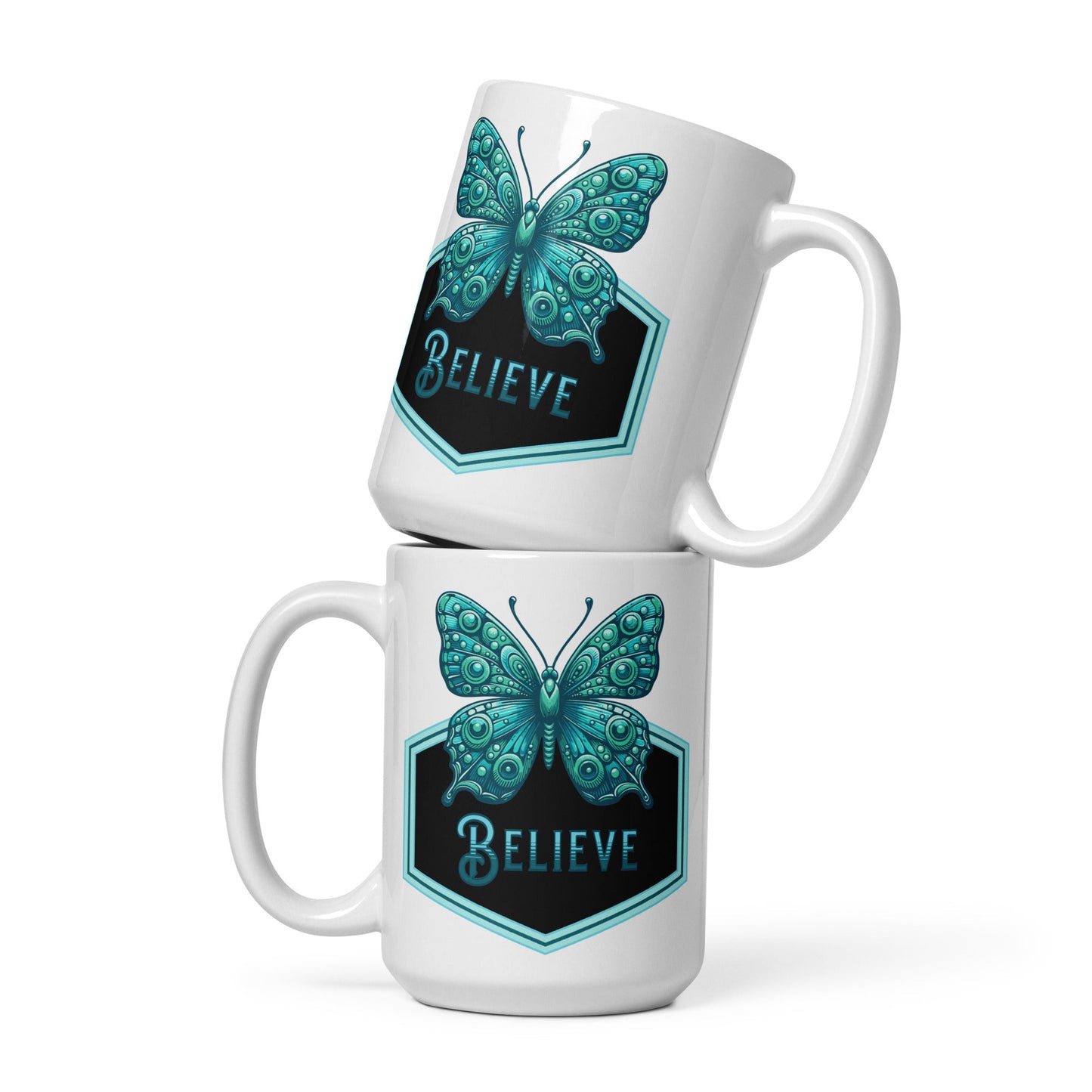 Believe - Butterfly II White Glossy Mug (11 oz. 15 oz, 20 oz) - Mugs - Discovery Co.