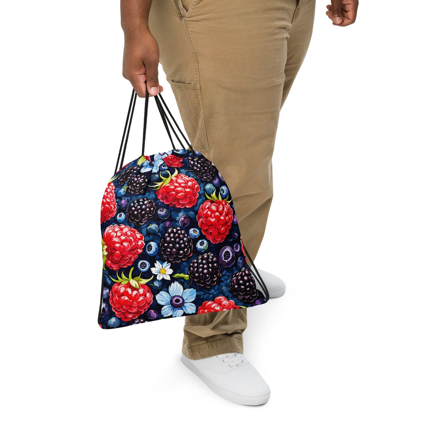 Berries And Flowers Drawstring Bag - Drawstring Bag - Discovery Co.