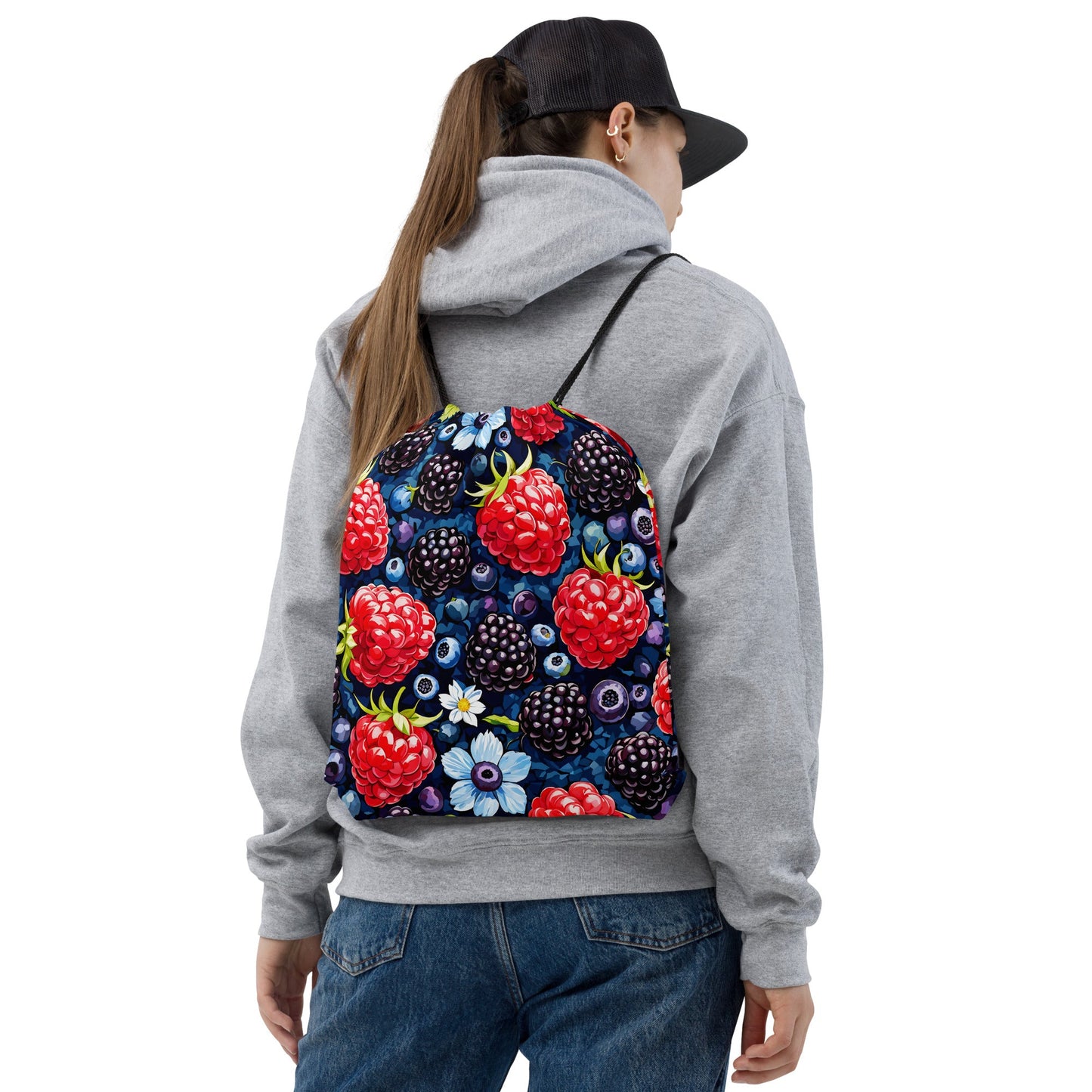 Berries And Flowers Drawstring Bag - Drawstring Bag - Discovery Co.