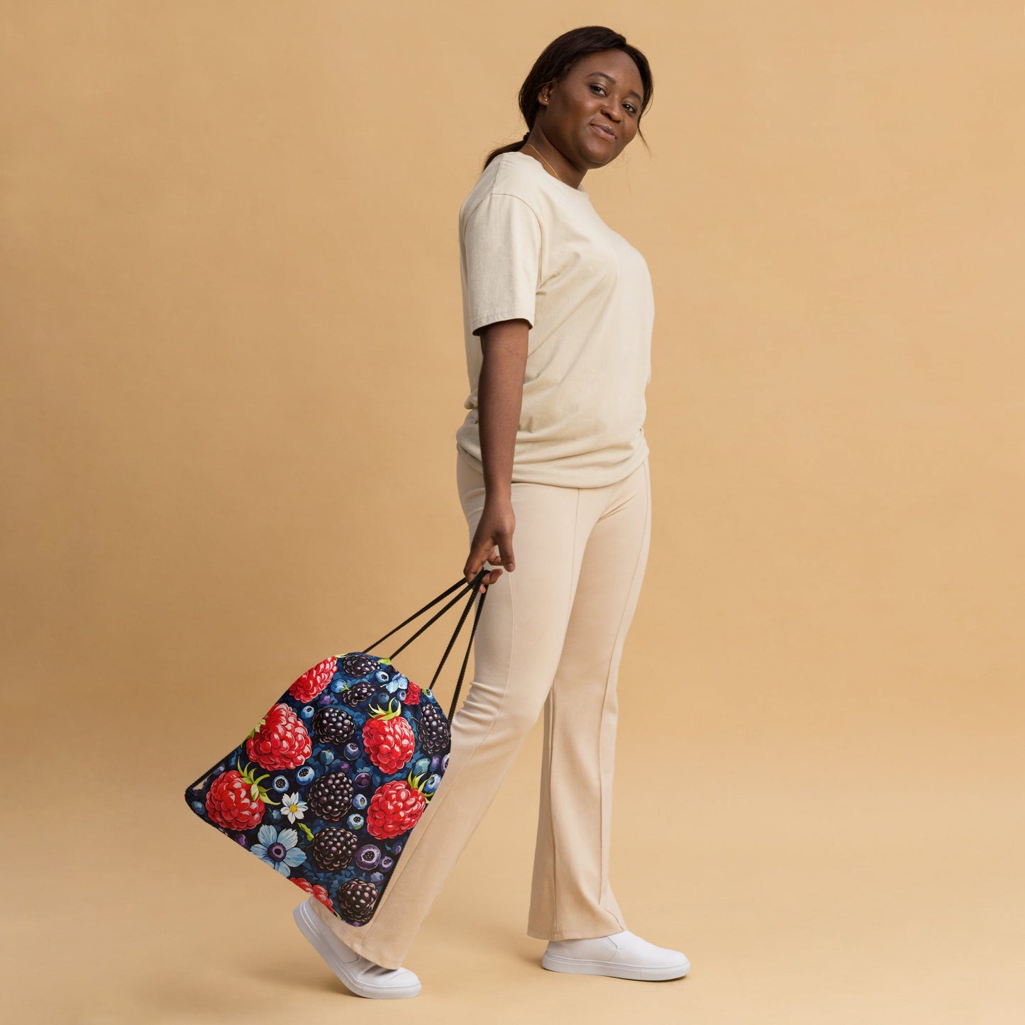 Berries And Flowers Drawstring Bag - Drawstring Bag - Discovery Co.