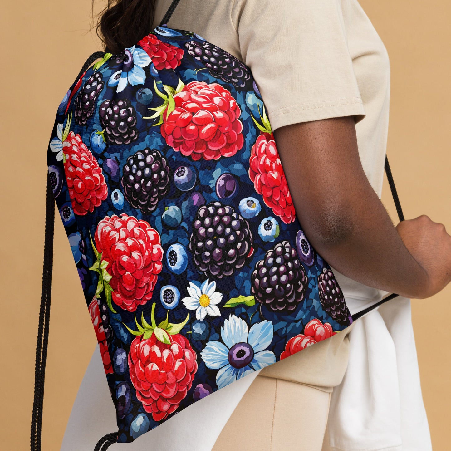 Berries And Flowers Drawstring Bag - Drawstring Bag - Discovery Co.