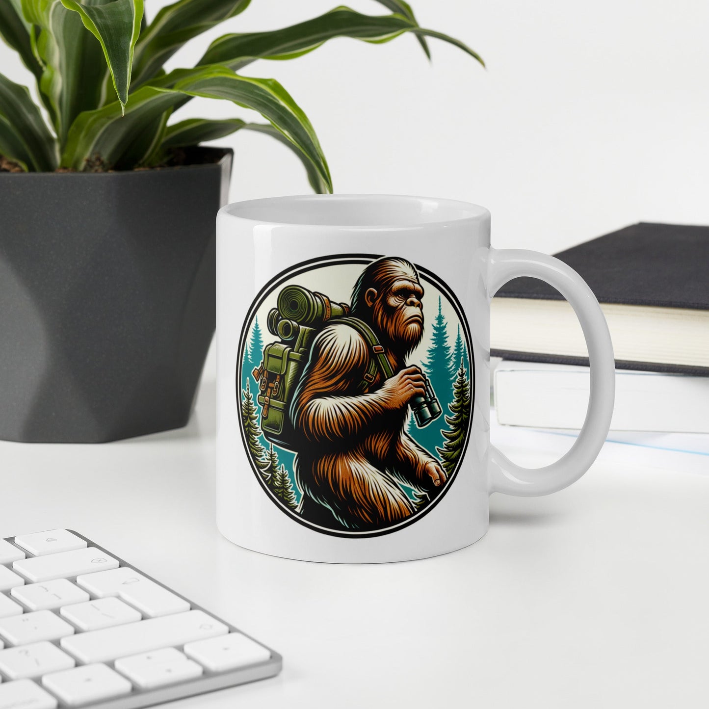 Bigfoot Hiking White Glossy Mug (11 oz, 15 oz, 20 oz) - Mugs - Discovery Co.