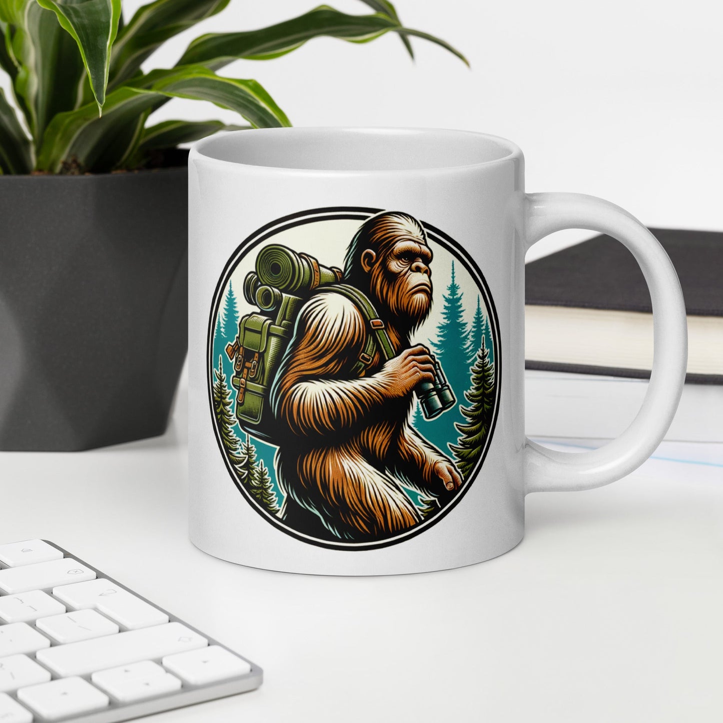 Bigfoot Hiking White Glossy Mug (11 oz, 15 oz, 20 oz) - Mugs - Discovery Co.