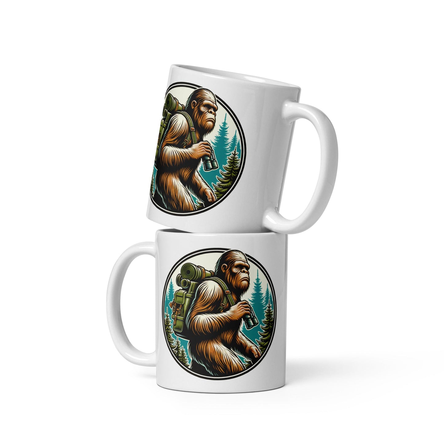 Bigfoot Hiking White Glossy Mug (11 oz, 15 oz, 20 oz) - Mugs - Discovery Co.