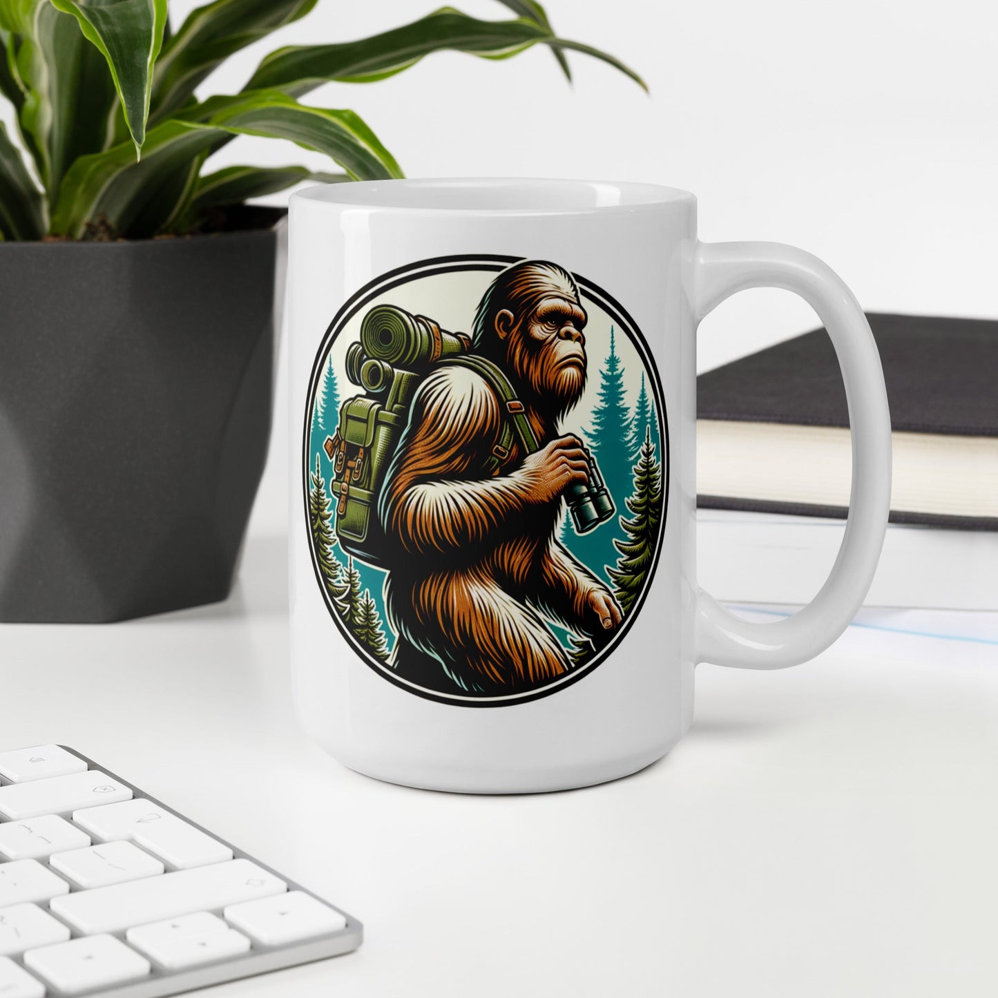 Bigfoot Hiking White Glossy Mug (11 oz, 15 oz, 20 oz) - Mugs - Discovery Co.