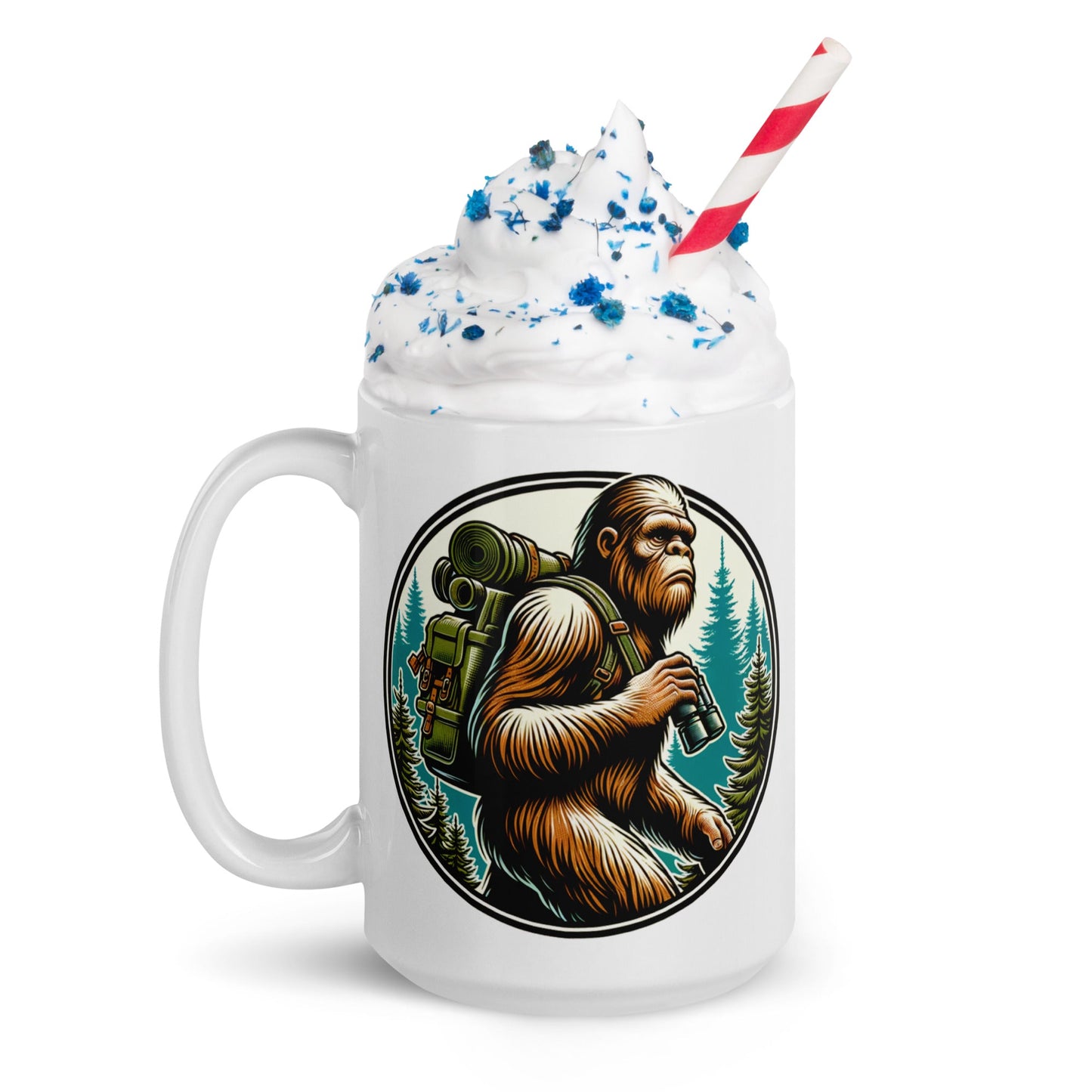 Bigfoot Hiking White Glossy Mug (11 oz, 15 oz, 20 oz) - Mugs - Discovery Co.