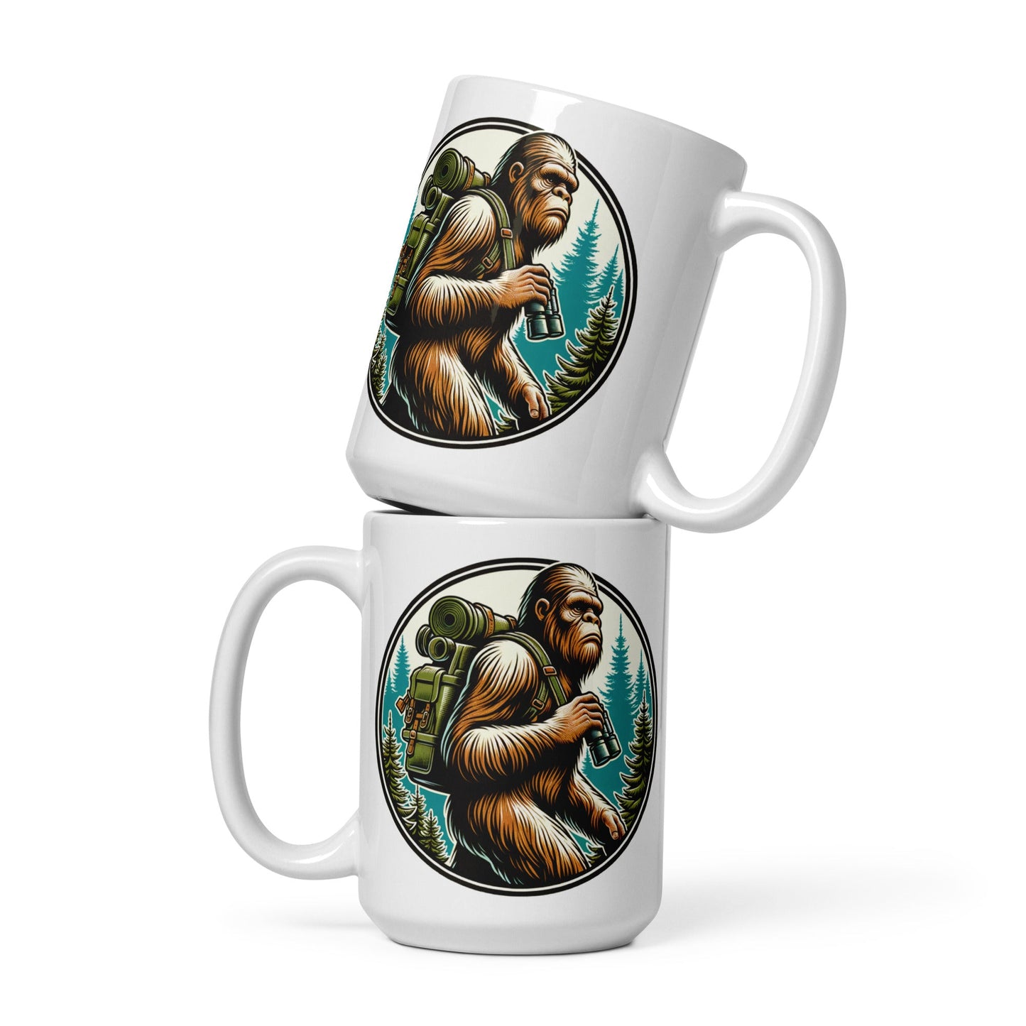 Bigfoot Hiking White Glossy Mug (11 oz, 15 oz, 20 oz) - Mugs - Discovery Co.