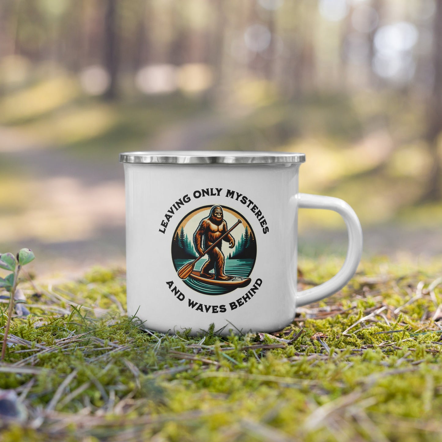 Bigfoot Paddle Boarding Enamel Mug - Mugs - Discovery Co.