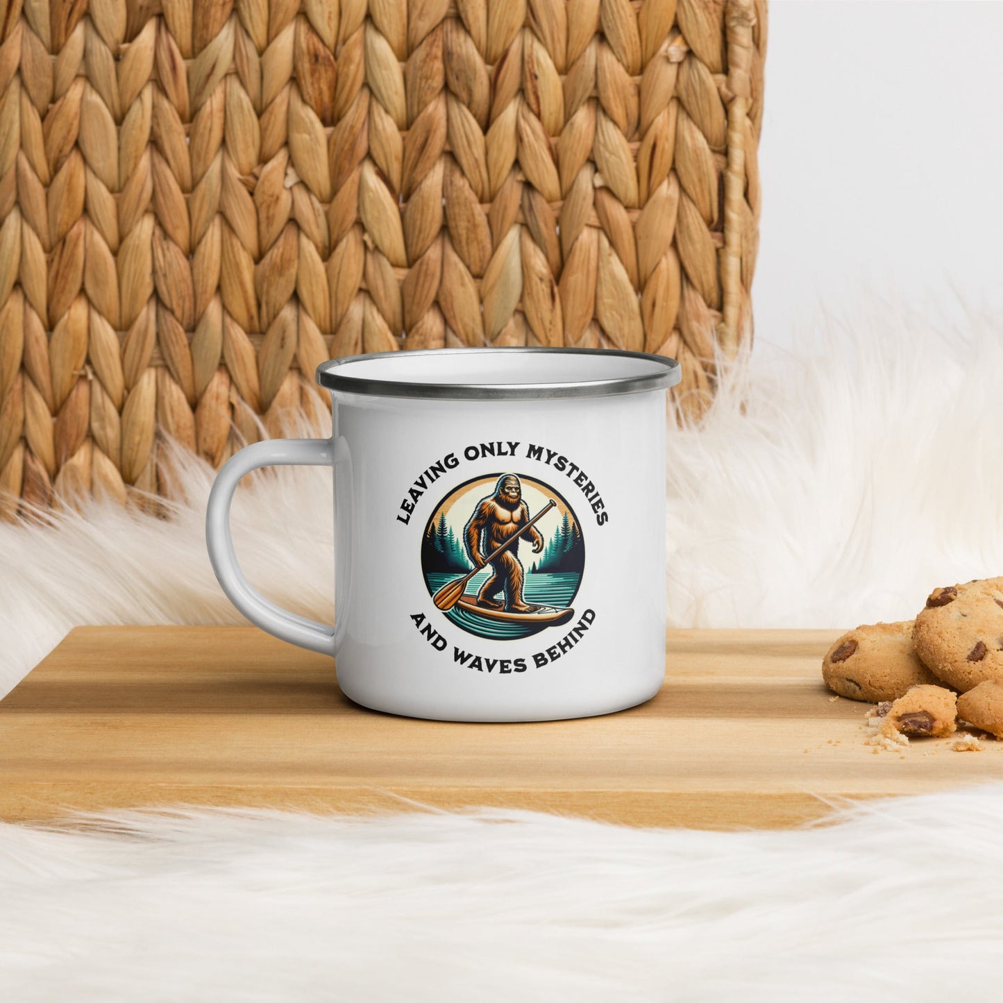 Bigfoot Paddle Boarding Enamel Mug - Mugs - Discovery Co.
