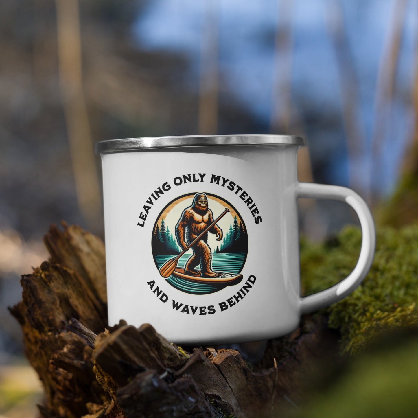 Bigfoot Paddle Boarding Enamel Mug - Mugs - Discovery Co.