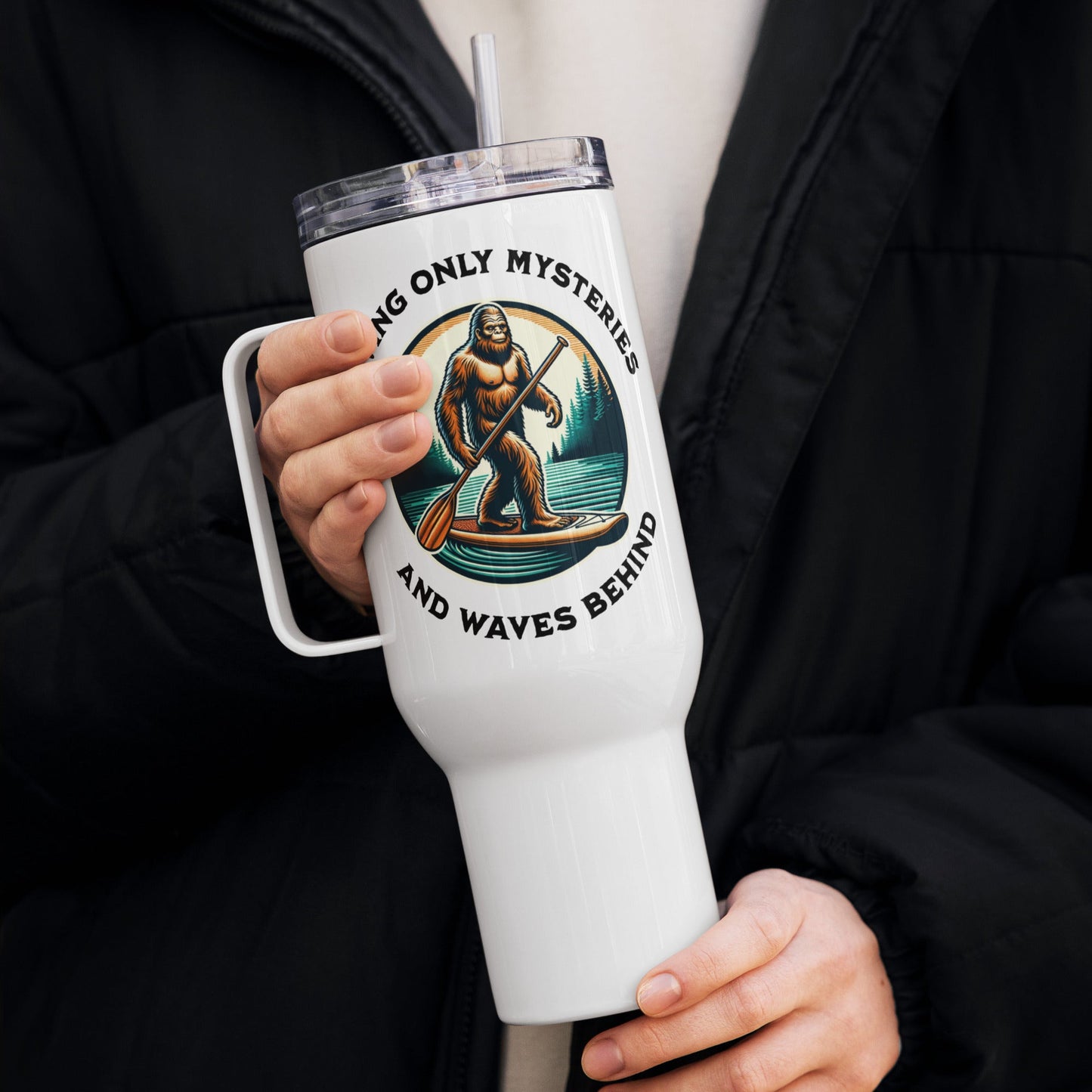 Bigfoot Paddle Boarding Travel Mug With Handle (25 oz and 40 oz) - Travel Mug - Discovery Co.