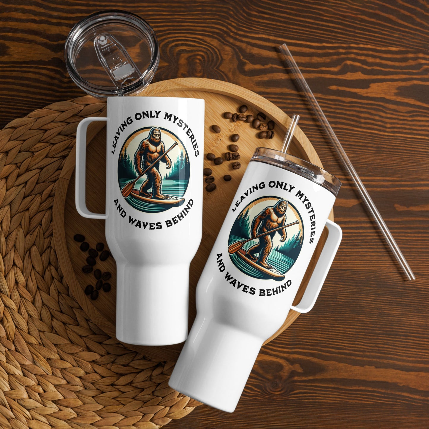 Bigfoot Paddle Boarding Travel Mug With Handle (25 oz and 40 oz) - Travel Mug - Discovery Co.