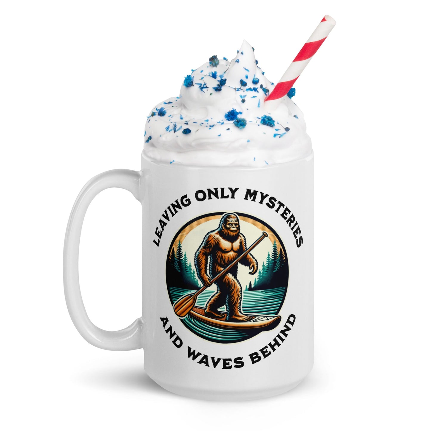 Bigfoot Paddle Boarding White Glossy Mug (11 oz, 15 oz, 20 oz) - Mugs - Discovery Co.