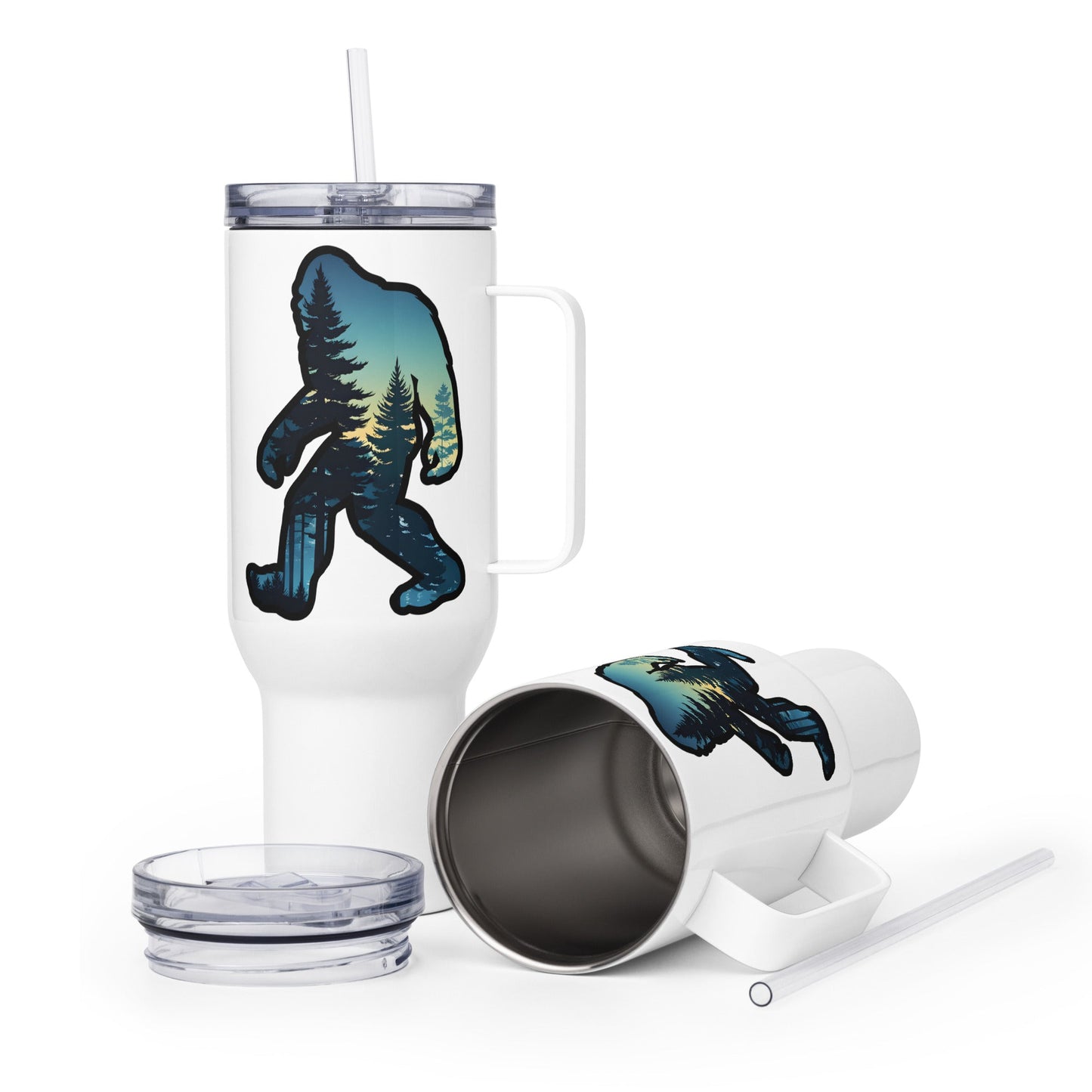 Bigfoot Sunset Forest Travel Mug With Handle (25 oz and 40 oz) - Travel Mug - Discovery Co.
