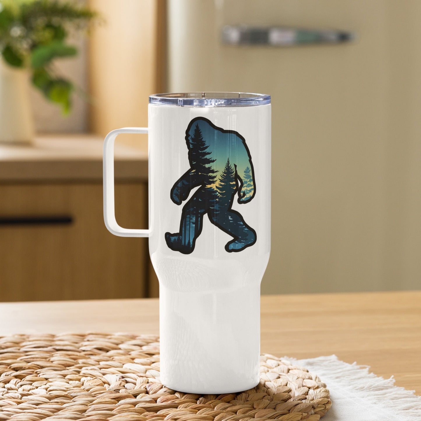 Bigfoot Sunset Forest Travel Mug With Handle (25 oz and 40 oz) - Travel Mug - Discovery Co.