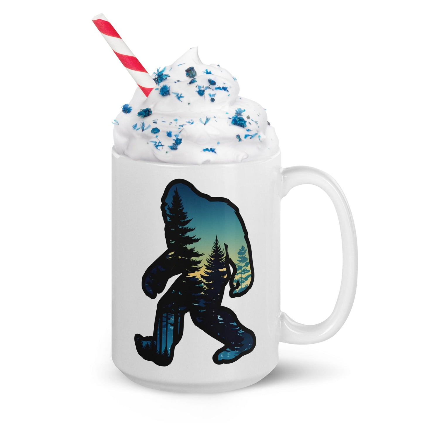 Bigfoot Sunset Forest White Glossy Mug (11 oz, 15 oz, 20 oz) - Mugs - Discovery Co.