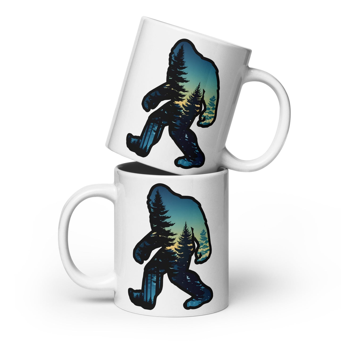 Bigfoot Sunset Forest White Glossy Mug (11 oz, 15 oz, 20 oz) - Mugs - Discovery Co.
