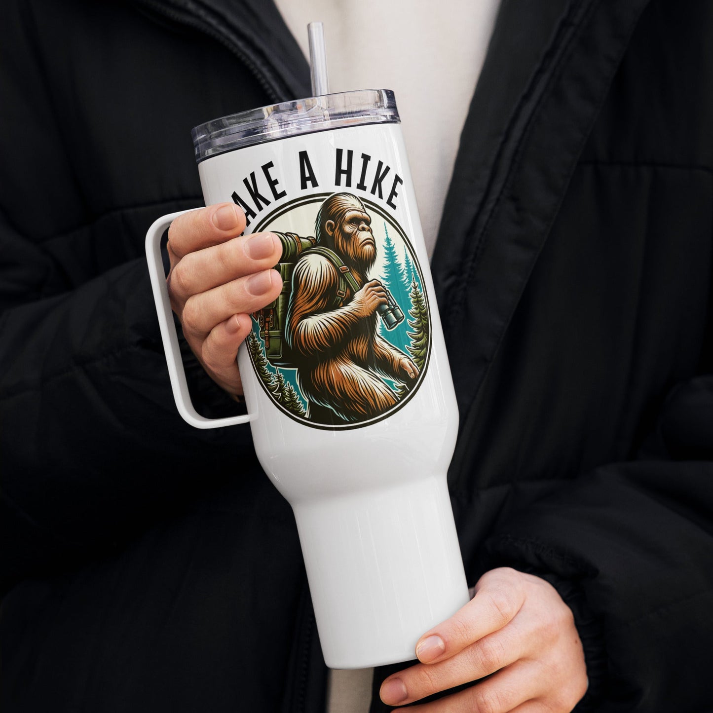 Bigfoot Take A Hike Travel Mug With Handle (25 oz and 40 oz) - Travel Mug - Discovery Co.
