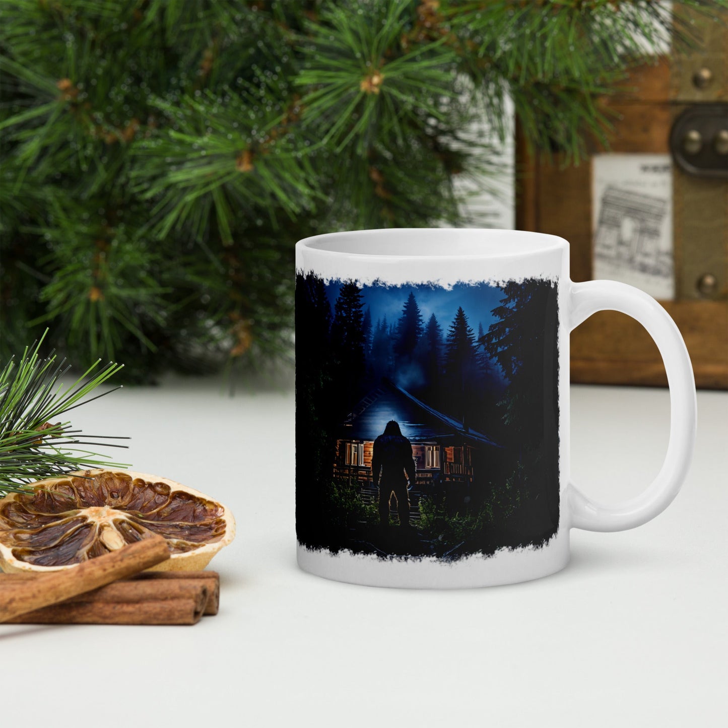 Bigfoot Visit White Glossy Mug (11 oz, 15 oz, 20 oz) - Mugs - Discovery Co.